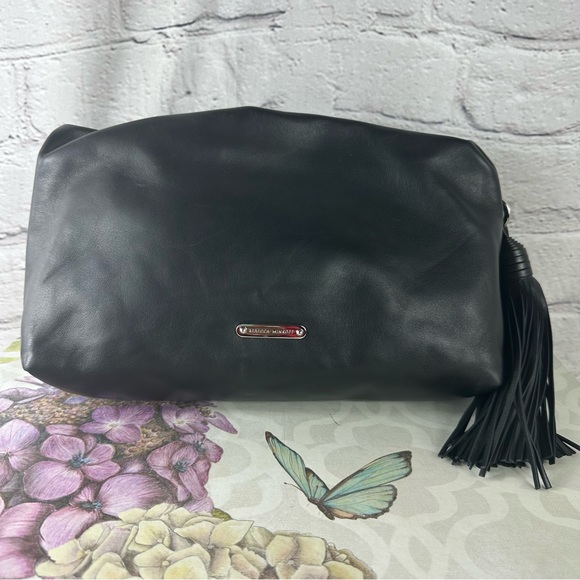 REBECCA MINKOFF BLACK GENUINE LEATHER CLUTCH WITH TASSEL - Picture 1 of 14